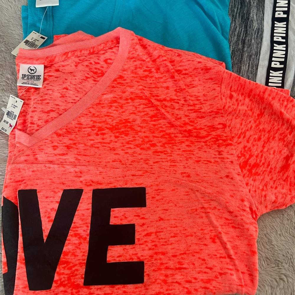 PINK Victoria's Secret V-Neck Shirt - Vibrant Orange and Blue